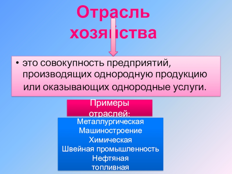 Отрасль хозяйства это совокупность предприятий. Примеры отраслей. Примеры отраслей производящие однородную продукцию. Сочетание отраслей хозяйства выпускающее однородную продукцию.