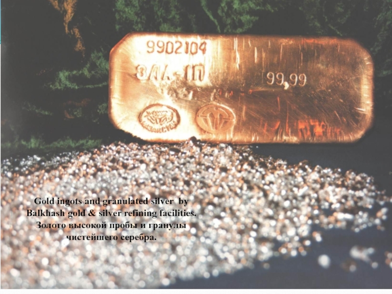 Gold ingots and granulated silver by Balkhash gold & silver refining facilities.Золото высокой пробы и гранулы чистейшего
