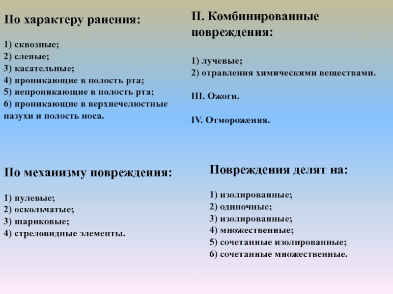 Схема классификация повреждений челюстно лицевой области