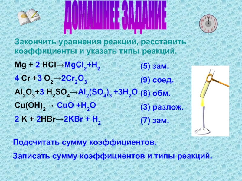 Закончите уравнения реакций