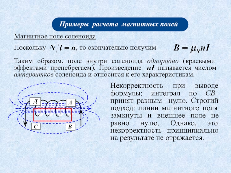 Поле в центре соленоида