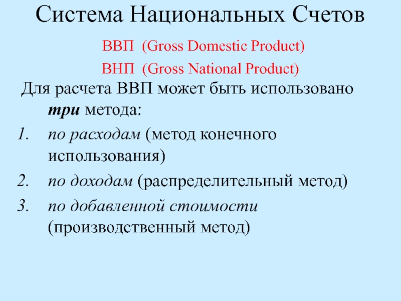 Система Национальных Счетов ВВП (Gross Domestic Product) ВНП (Gross National Product)