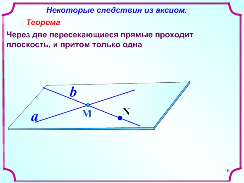Через 2 пересекающиеся прямые. Через две пересекающиеся прямые проходит. Теорема о плоскости проходящей через две пересекающиеся прямые. Через две пересекающиеся прямые проходит плоскость. Через две пересекающиеся прямые проходит плоскость и притом только.