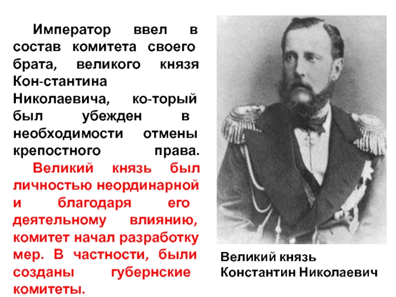 Князь состав. Великий князь Константин Николаевич реформы. Великий князь Константин Николаевич Крестьянская реформа. Великий князь Константин Николаевич кратко. Конституционный проект Константина Николаевича.