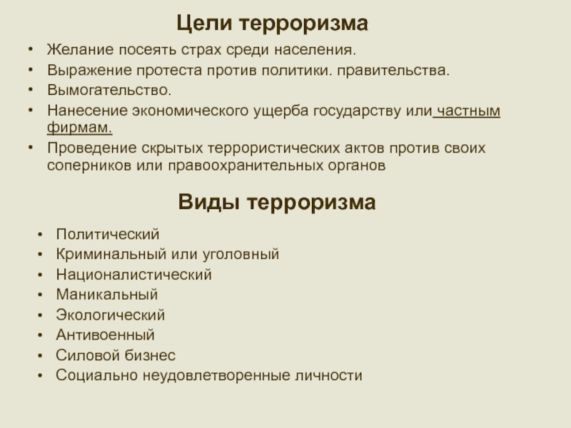 Презентация 10 класс терроризм и террористическая деятельность их цели и последствия