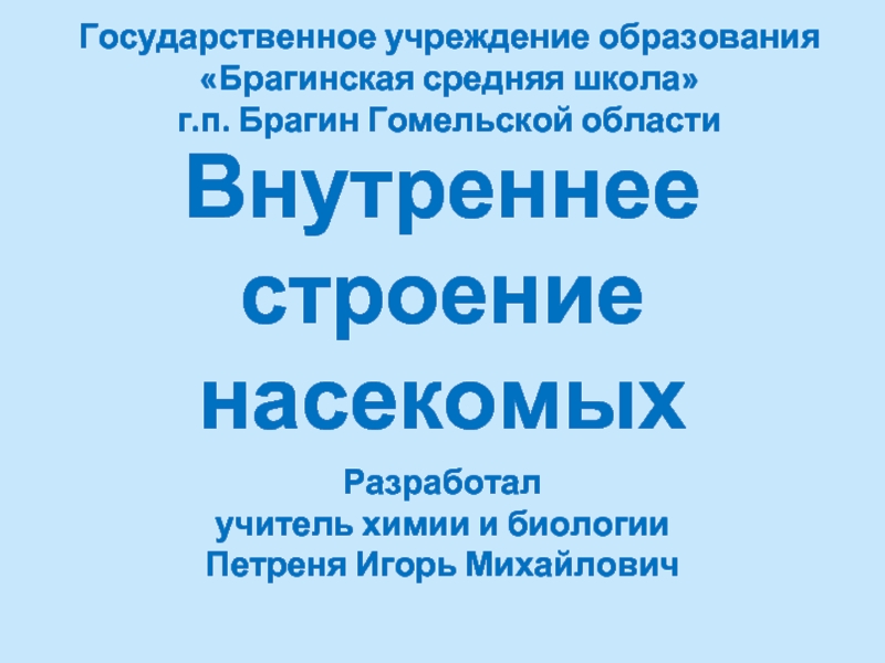 Презентация Внутреннее строение насекомых