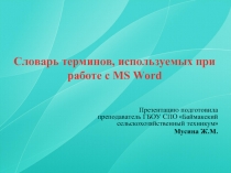 Словарь терминов, используемых при работе с MS Word
