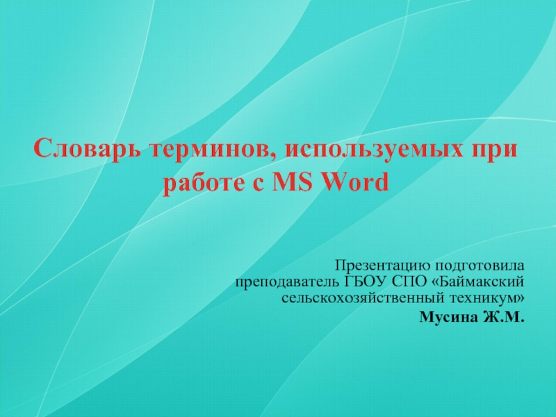 Презентация Словарь терминов, используемых при работе с MS Word
