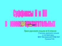 Урок русского языка в 6 классе
Учитель русского языка
и литературы
МОУ