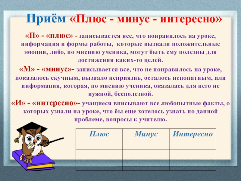 Как записать плюс минус. Прием плюс минус. Плюс минус интересно. Рефлексия плюс минус интересно. Плюс минус интересно методика.