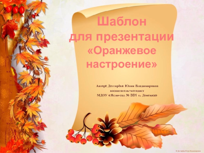 Шаблон для презентации
Оранжевое настроение
Автор: Дегтярёва Юлия