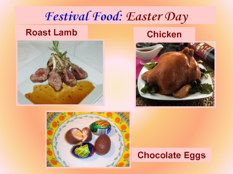 Festival Food: Easter DayChocolate EggsRoast Lamb Chicken