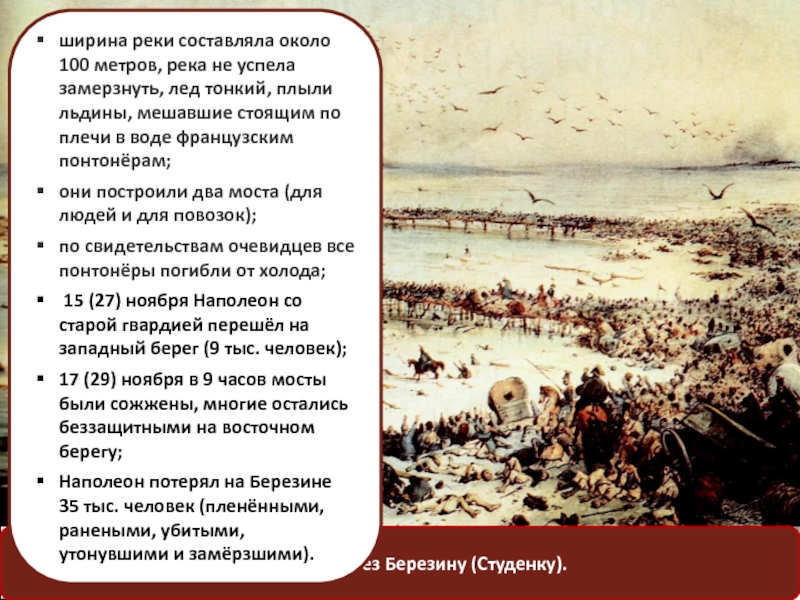 15(27) - 17(29) ноября 1812 года - переправа через Березину.Найдите на карте место, где армияНаполеона перестала существовать.Переправа