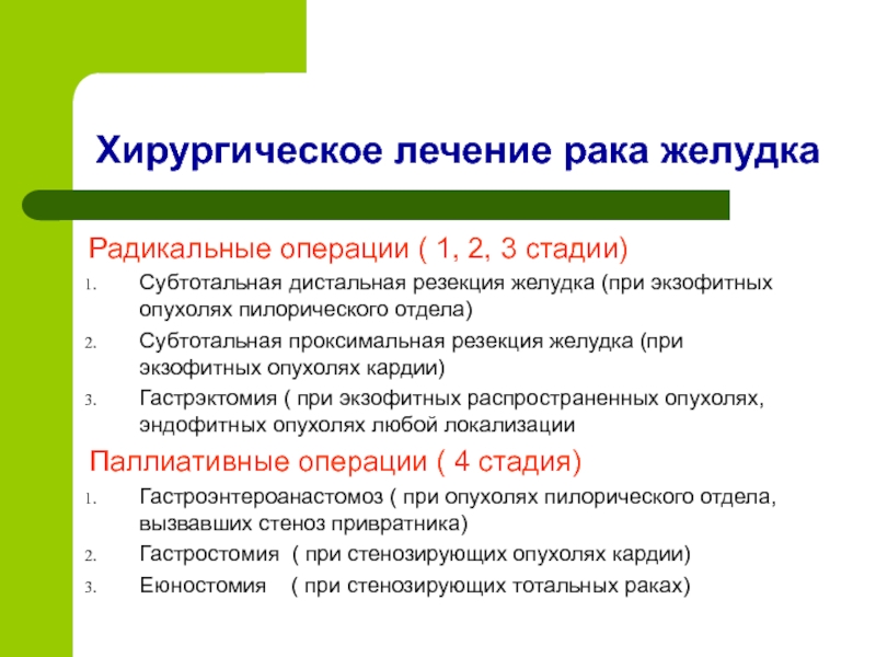 Радикальные и паллиативные. Субтотальное поражение желудка. Паллиативные и радикальные операции на тонкой кишке. Как вылечить недостаточность кардии желудка.