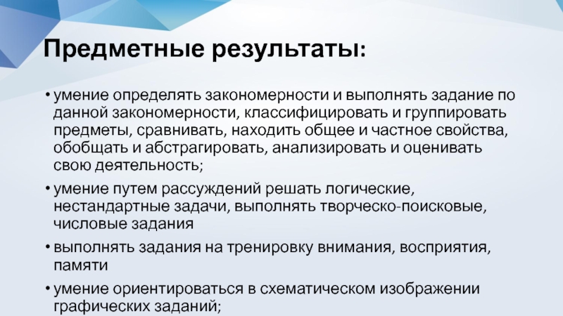 Результаты предметной деятельности