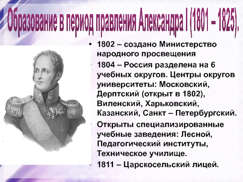 Министр просвещения при александре. Министерство народного Просвещения 1802.