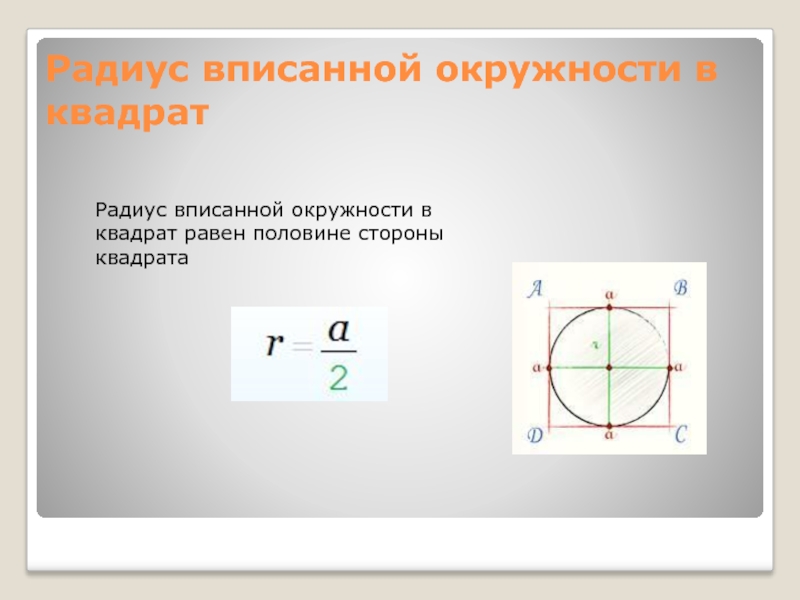 Сторона квадрата 4 найти радиус описанной. Радусвписанной окружности. Радиус вписанной окружности. Диаметр вписанной окружности. Радиус вписанной окружности в квадрат.