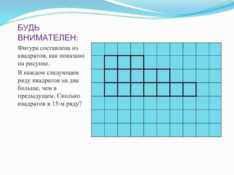 Фигура составляется из квадратов как показано на рисунке в каждой следующей строке на 8 квадратов