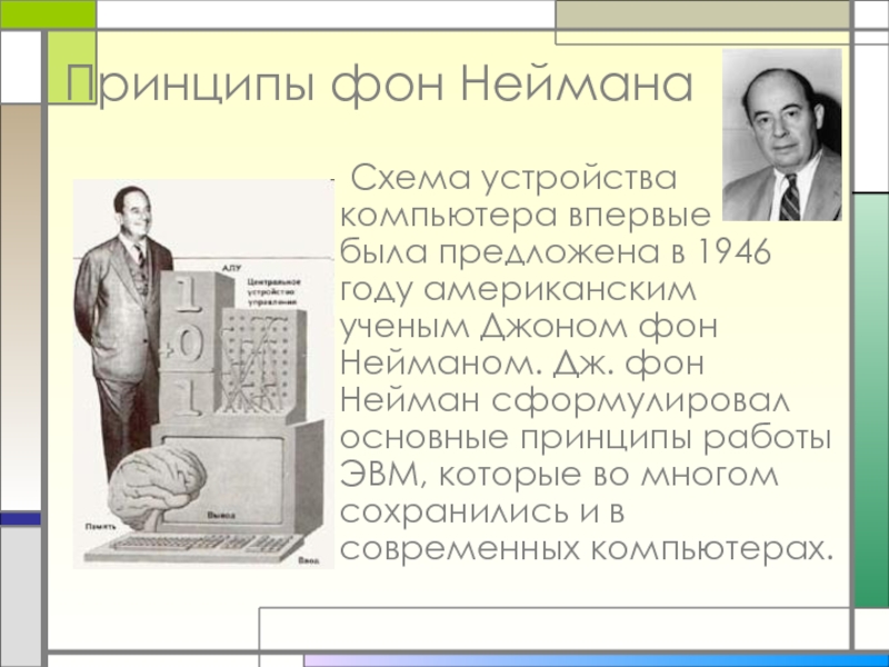 Принцип техники. Принципы Джона фон Неймана Информатика ЭВМ. Дж фон Нейман сформулировал. Принципы построение ЭВМ сформулированные Дж. Фон Нейманом. Устройство Джона фон Неймана.