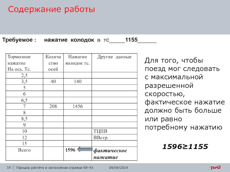 Ву 45 для грузового поезда образец заполнения