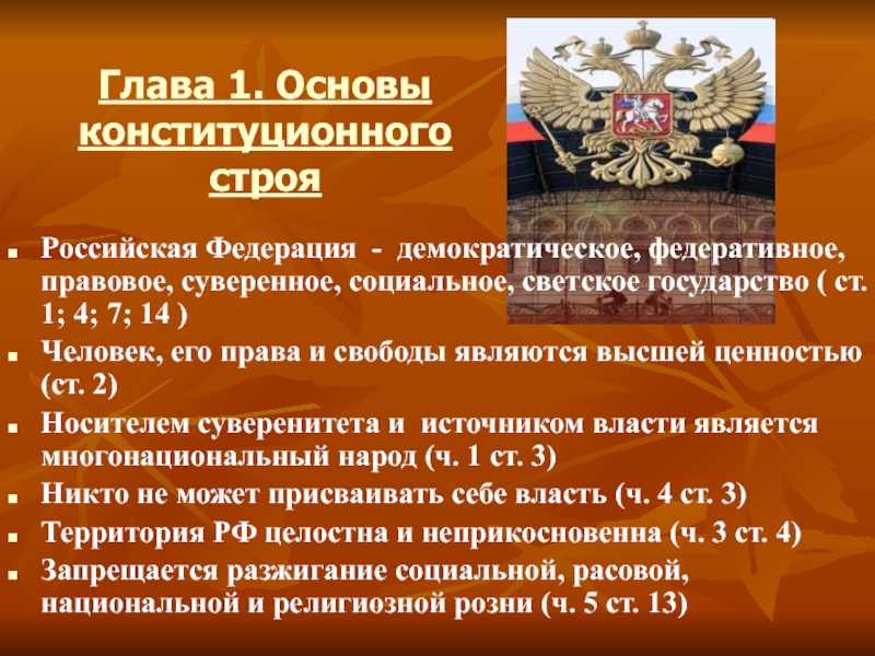 В конституции государства z провозглашено что государство z демократическая федеративная презентация