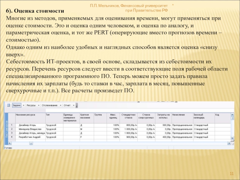 Параметрическая оценка проекта