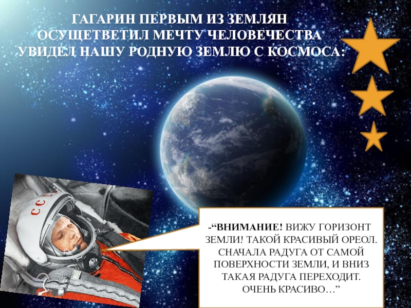 Какую фразу сказал гагарин. Гагарин увидел землю из космоса. Космос земля Гагарин. Первые слова Гагарина в космосе. Гагарин о земле из космоса.