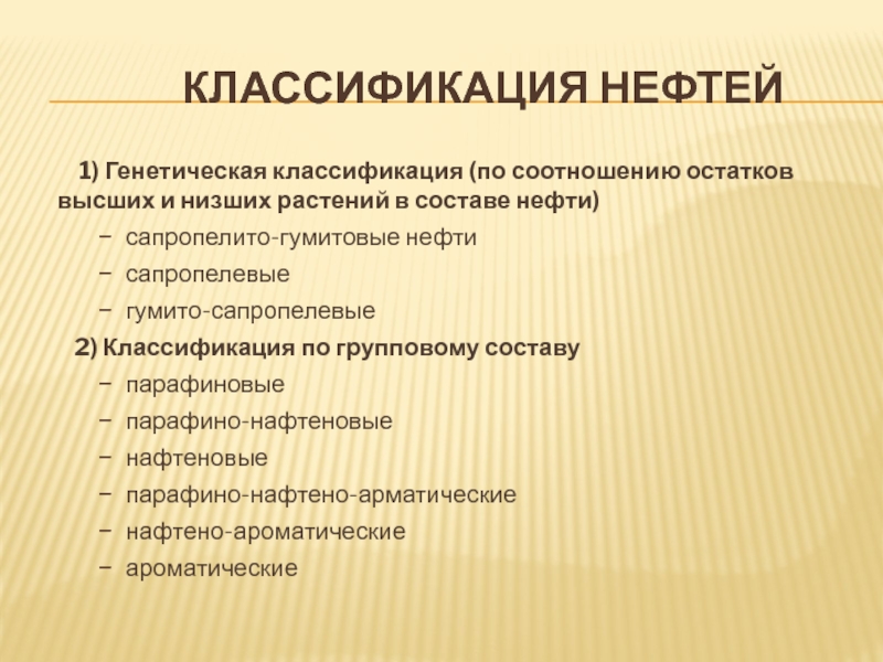 Классификация нефти. Классификация нефти по составу.