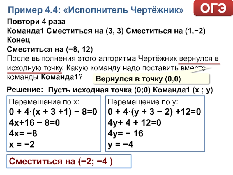 Повторяй 5 раз. Повтори 4 раз сместиться на -1 -1 сместиться на 2, 2 сместиться на 3,-3 конец. Повтори 3 раз сместиться на (-3,4) сместиться на (-12,8). Повтори 3 раза сместиться на -2 -1 сместиться на 3 2 сместиться на 2 1. Повтори 3 раза сместиться на 4 -1 -3-2 5 4.