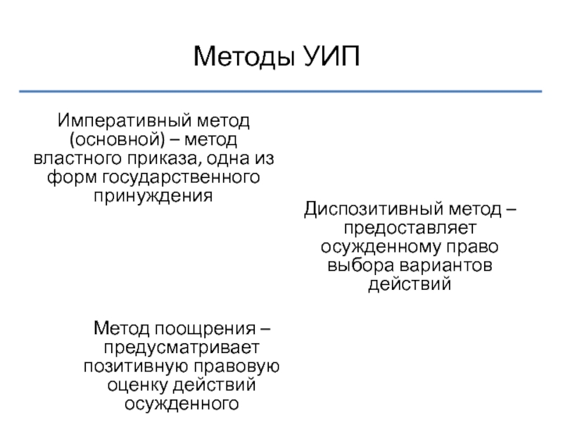 Метод уголовного. Уголовно исполнительное право методы. Методы уголовно исполнительного права. Метод УИП. Методы правового регулирования уголовно исполнительного права.