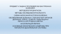 ПРЕДМЕТ И ЗАДАЧИ ПРОПЕДЕВТИКИ ВНУТРЕННИХ БОЛЕЗНЕЙ.
МЕТОДОЛОГИЯ ДИАГНОЗА.
МЕТОДЫ