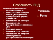 Особенности ВНД Общие для человека и животных