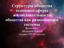 Структуры общества основные сферы жизнедеятельности общества как развивающей