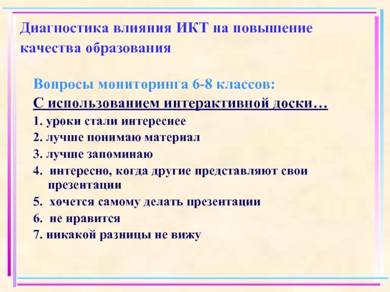 Мониторинг 6 класс. Диагностика влияния ИКТ на развитие детей..