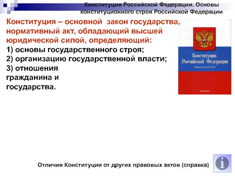 Конституция РФ основы конституционного строя РФ. Основы конституционного статуса российской федерации