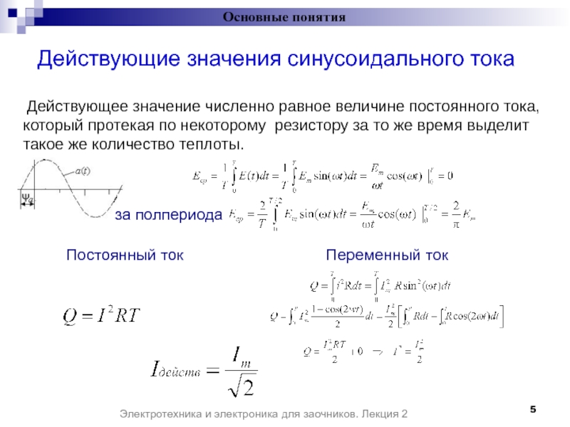 Синусоидальное значение тока