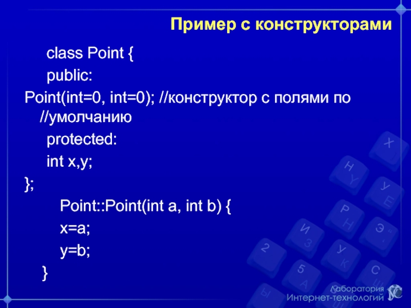 Реализуйте класс точка. Пример конструктора по умолчанию. Умолчание примеры. Class point. Int0.
