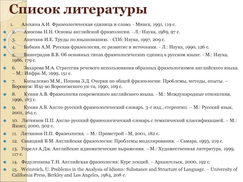 Кухаренко стилистика английского языка. Амосова н.н основы английской фразеологии. Основы английской фразеологии. Список литературы в современной музыки. С97. 2 По мкб.