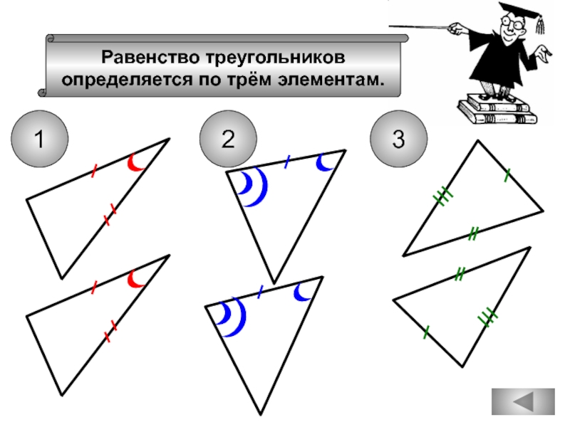Вспомним признаки равенства треугольников123Равенство треугольниковопределяется по трём элементам.