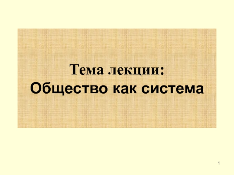 Тема лекции: Общество как система