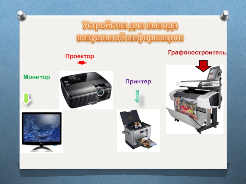 Для вывода графического изображения используют а монитор б графопостроитель в принтер г модем