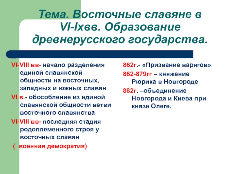 Презентация Восточные славяне в VI-Ixвв. Образование древнерусского государства