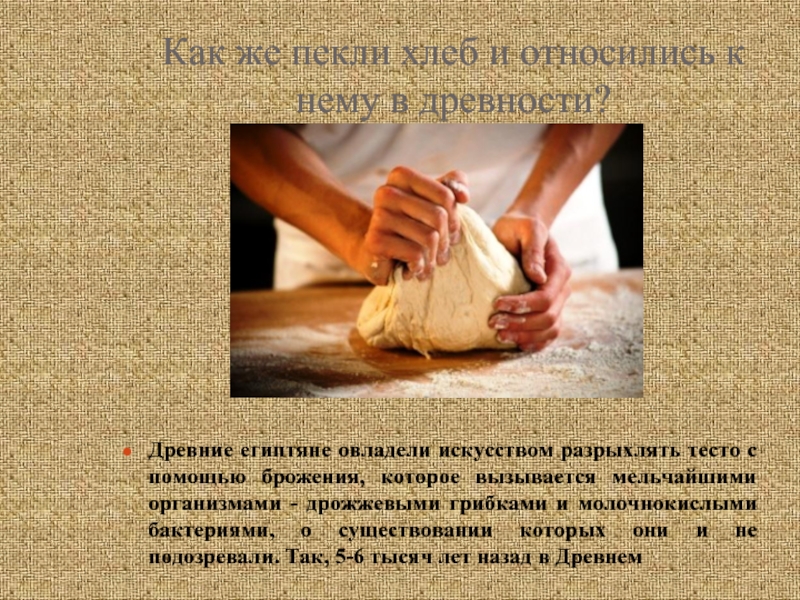 Как же пекли хлеб и относились к нему в древности?Древние египтяне овладели искусством разрыхлять тесто с помощью