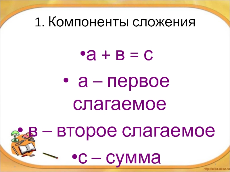 Первое слагаемое второе слагаемое сумма