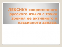 Лексика современного русского языка с точки зрения активного и пассивного запаса.