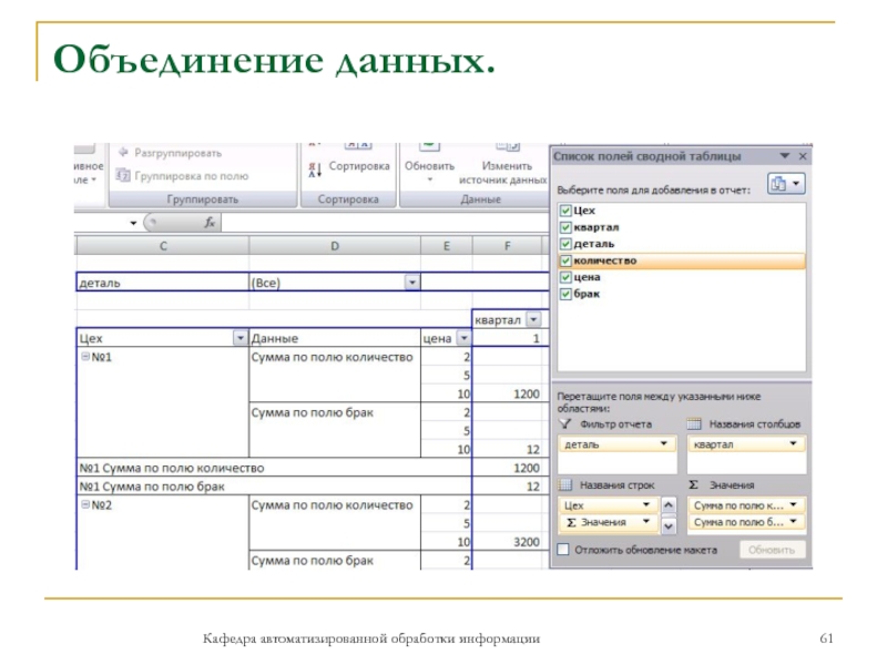 Объединение данных.Кафедра автоматизированной обработки информации