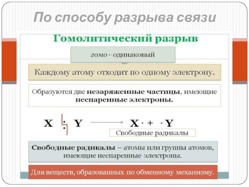 Разрыв связи. Гомолитический разрыв ковалентной связи. Способы разрыва химических связей в органической химии. Способы разрыва связей в органических веществах.