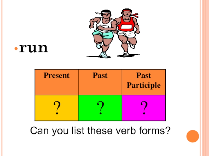 runCan you list these verb forms?