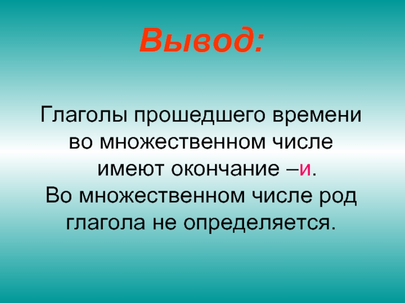 Изменение глаголов в прошедшем времени по родам и числам 4 класс презентация