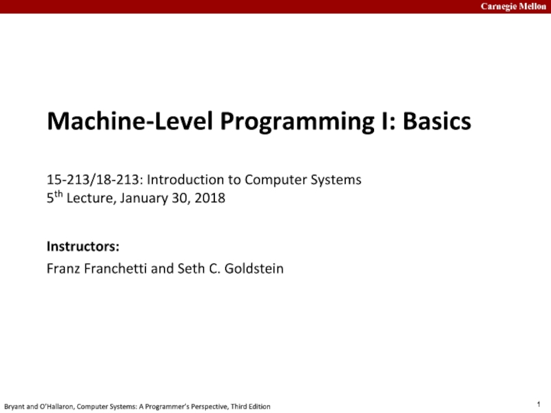 Презентация Machine-Level Programming I: Basics 15-213/18-213 : Introduction to Computer